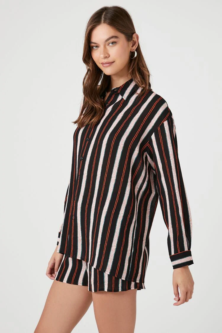 Striped Long-Sleeve Shirt & Shorts Set - Image 2