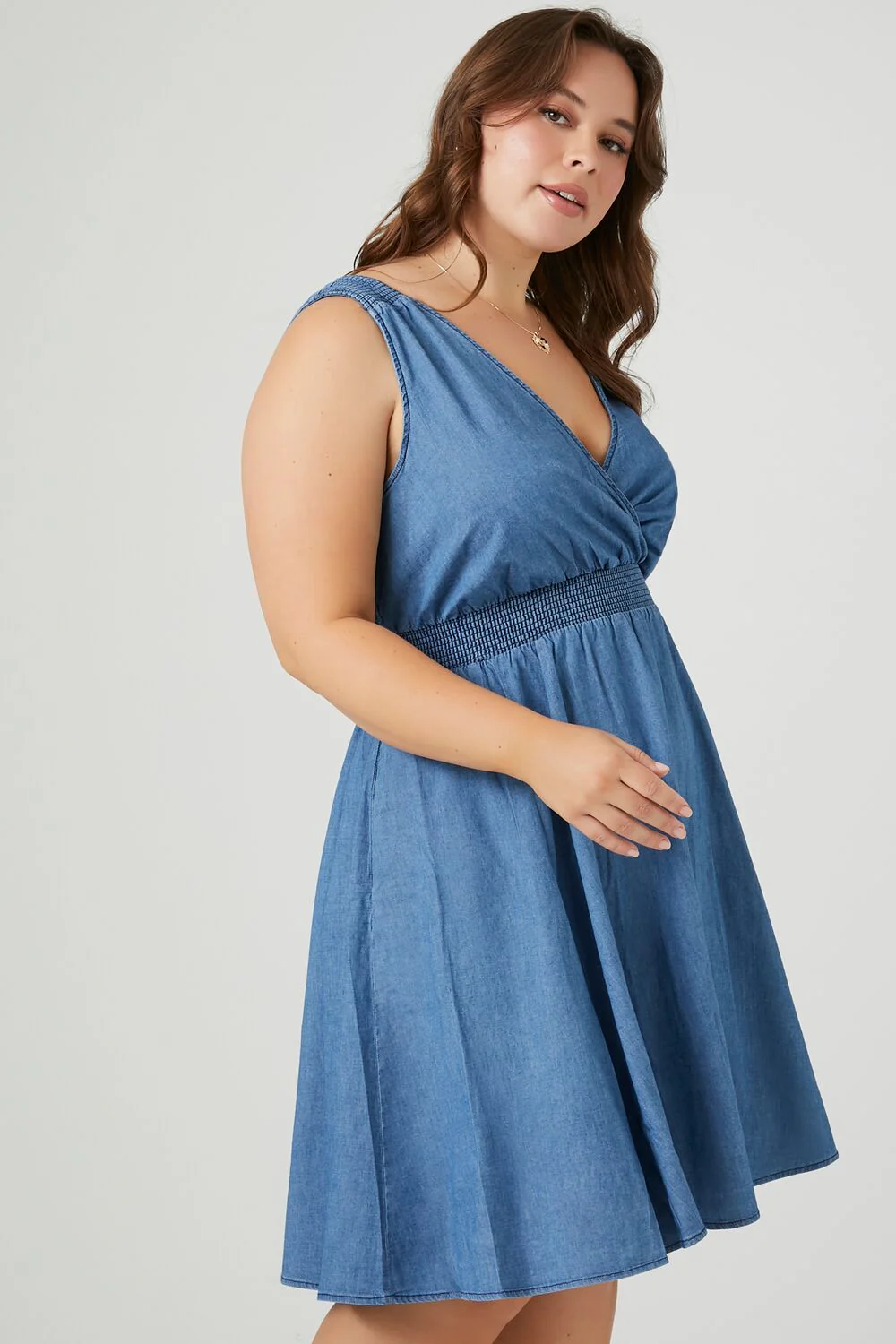 Plus Size Denim Fit & Flare Mini Dress - Image 2