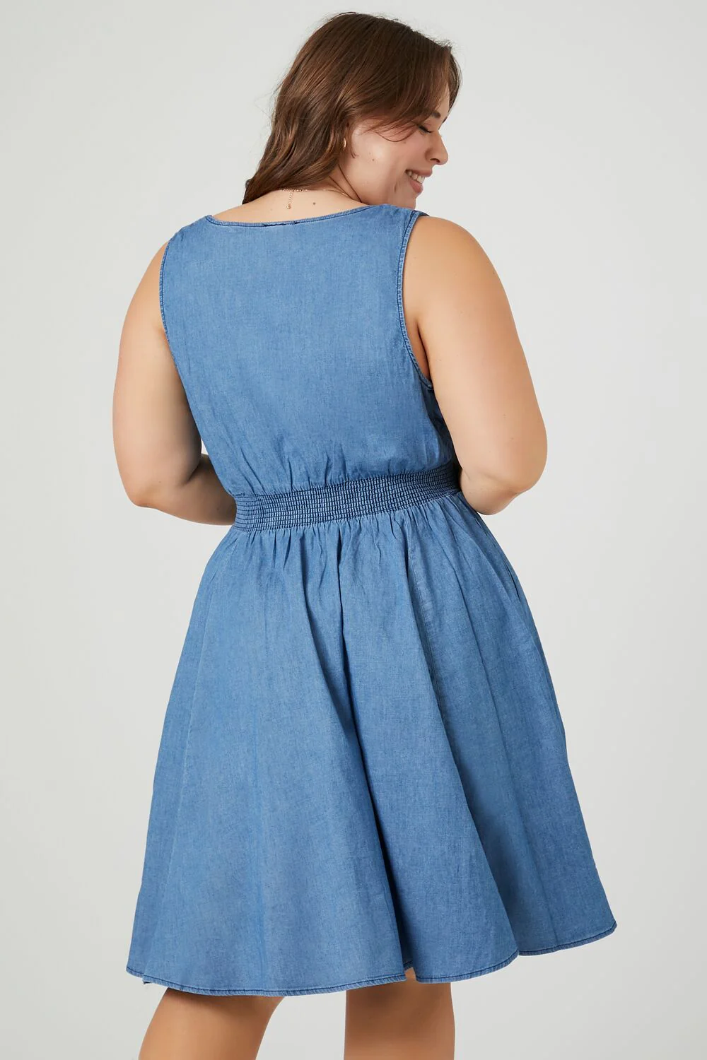Plus Size Denim Fit & Flare Mini Dress - Image 3