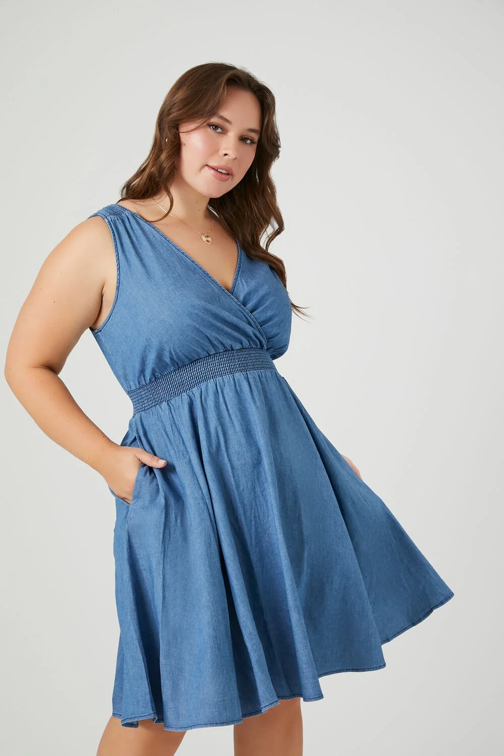 Plus Size Denim Fit & Flare Mini Dress - Image 4