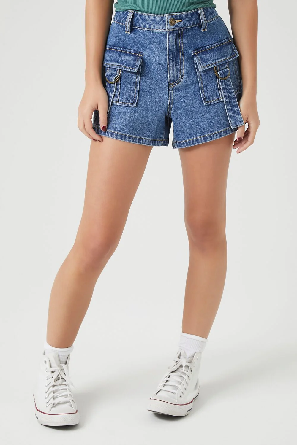 High-Rise Cargo Denim Shorts - Image 2