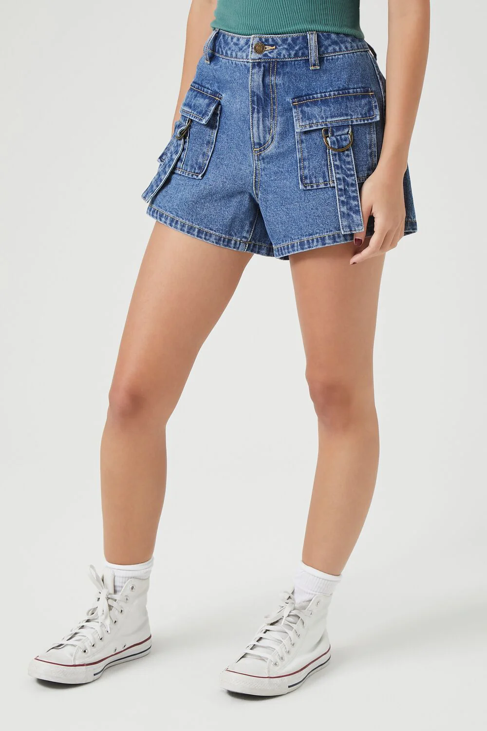 High-Rise Cargo Denim Shorts - Image 3