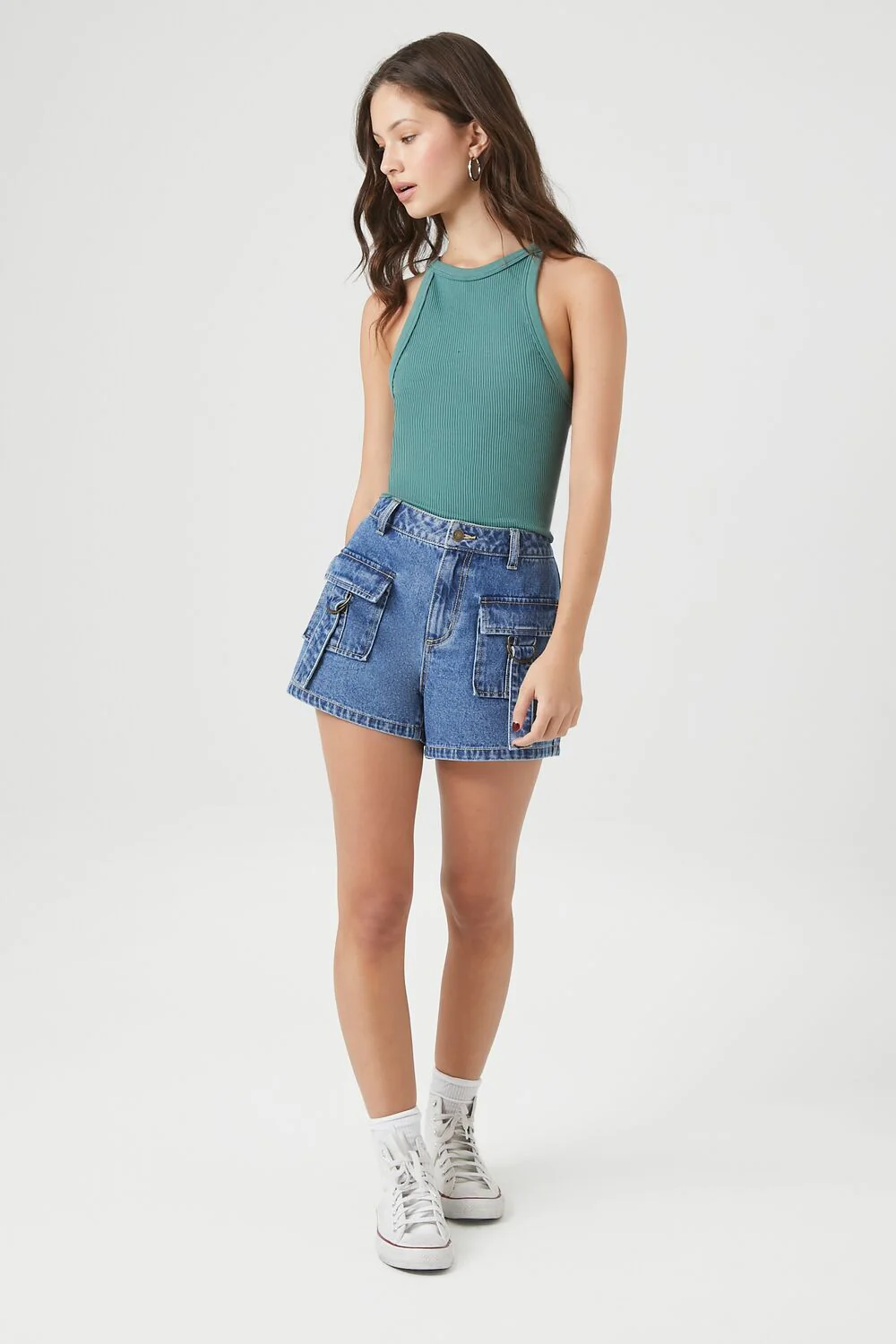 High-Rise Cargo Denim Shorts - Image 5