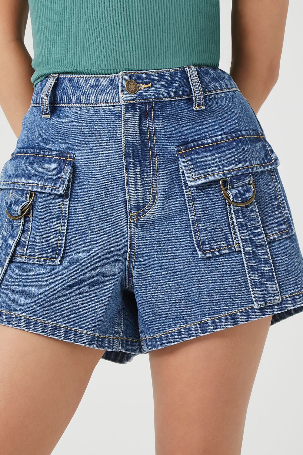 High-Rise Cargo Denim Shorts - Image 6