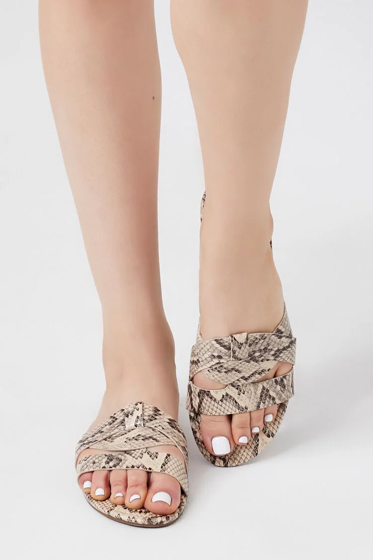 Strappy Faux Snakeskin Sandals - Image 4