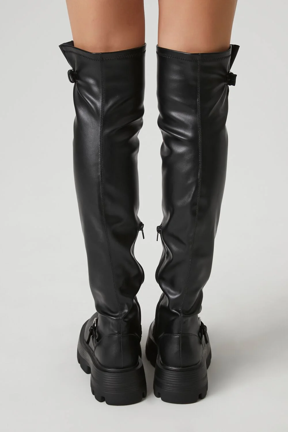 Buckled Faux Leather Knee-High Boots - Image 3