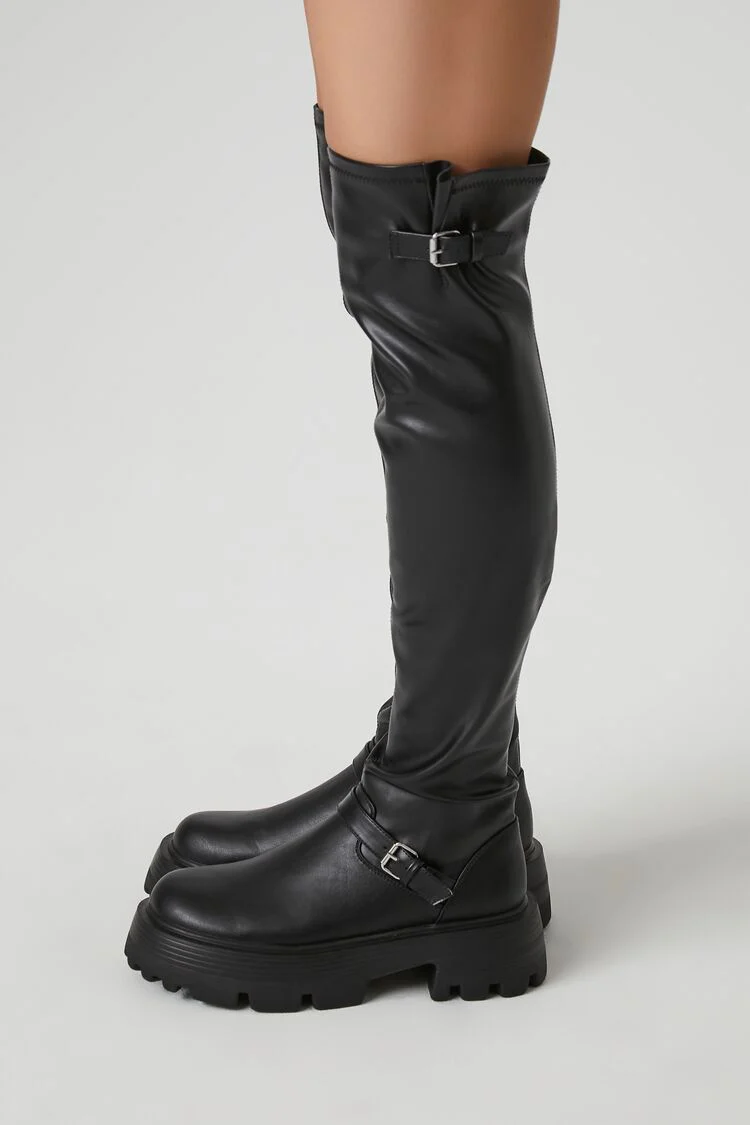 Buckled Faux Leather Knee-High Boots - Image 5