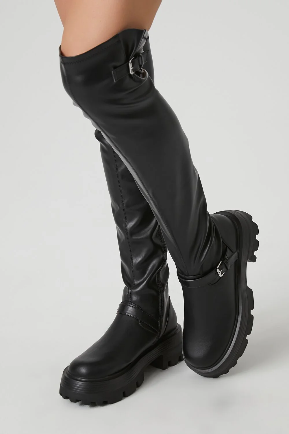 Buckled Faux Leather Knee-High Boots - Image 6