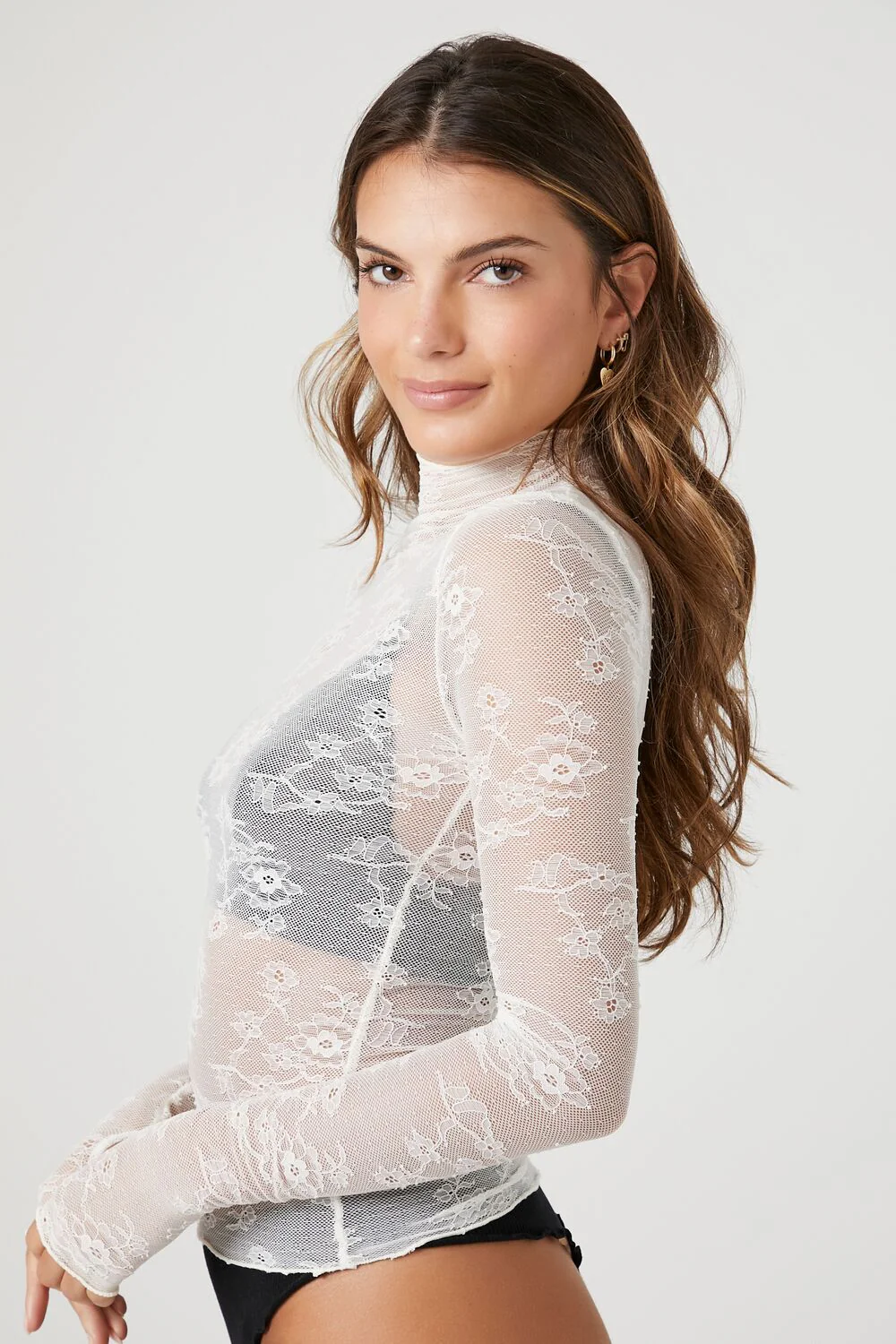 Sheer Lace Mock Neck Top - Image 2