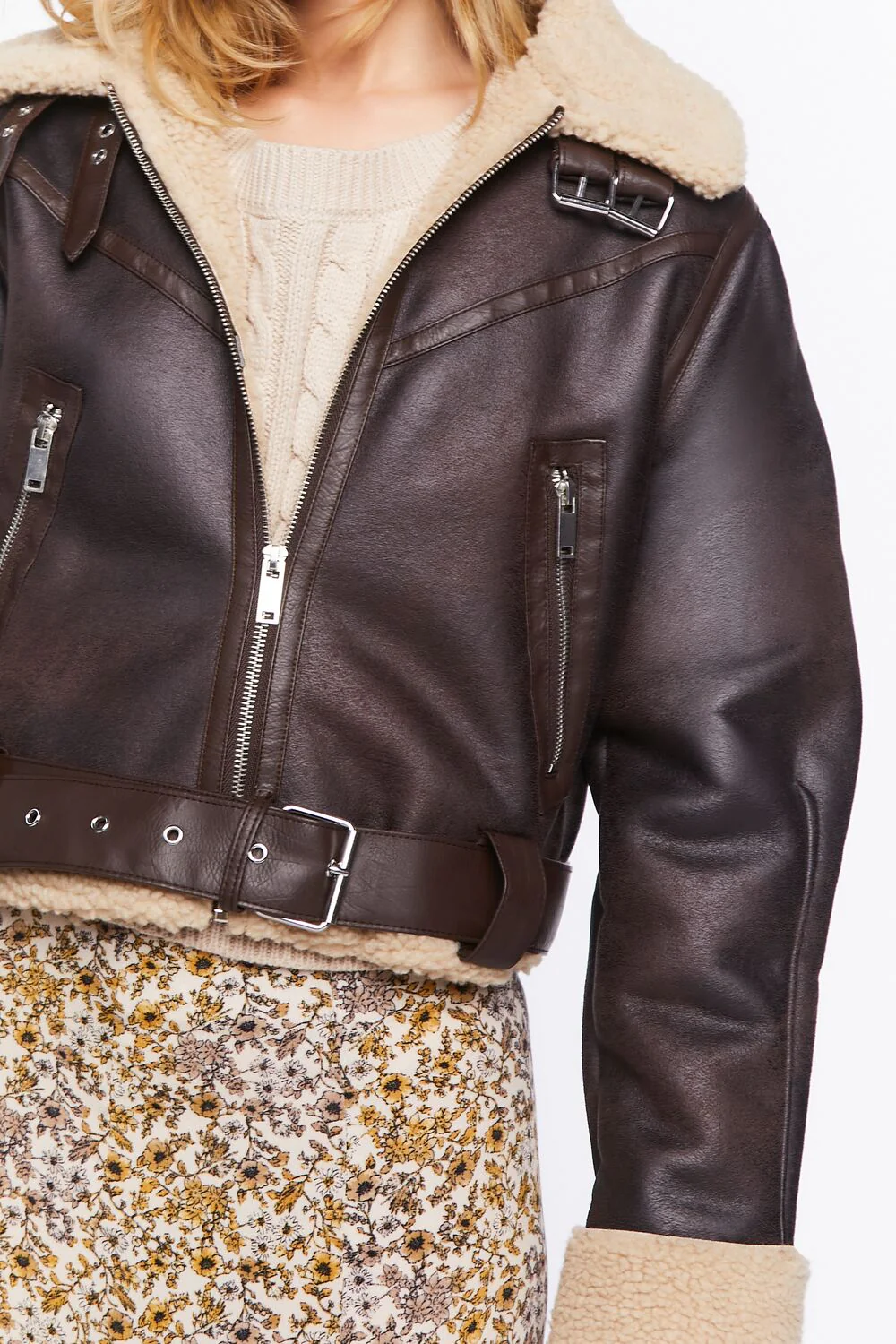 Faux Shearling-Trim Moto Jacket - Image 5