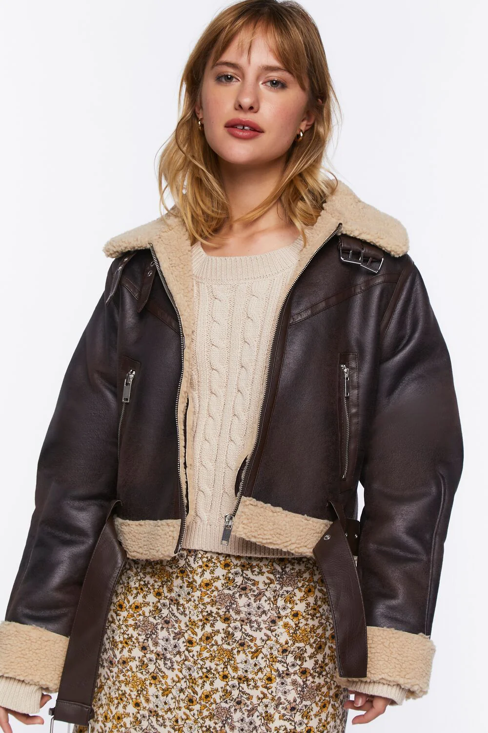 Faux Shearling-Trim Moto Jacket - Image 6