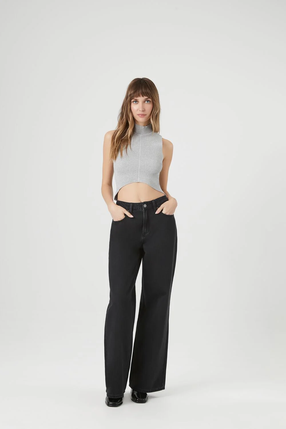 Sweater-Knit Mock Neck Crop Top - Image 14