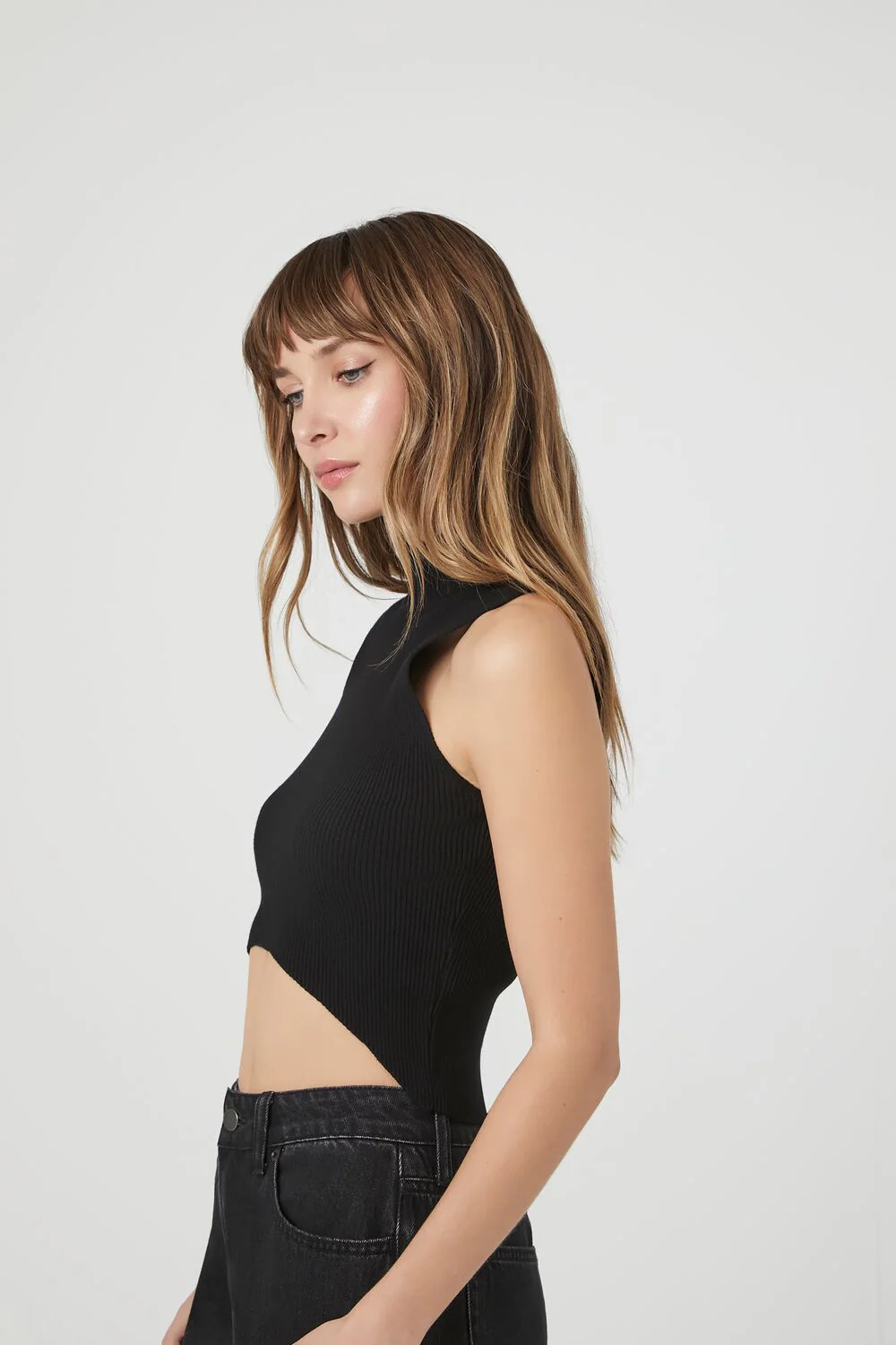 Sweater-Knit Mock Neck Crop Top - Image 2