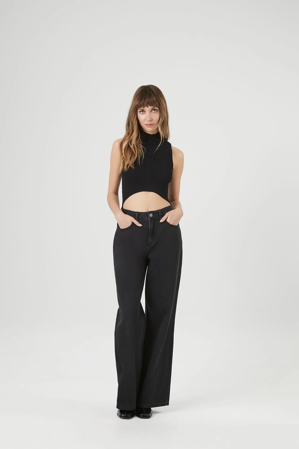 Sweater-Knit Mock Neck Crop Top - Image 4