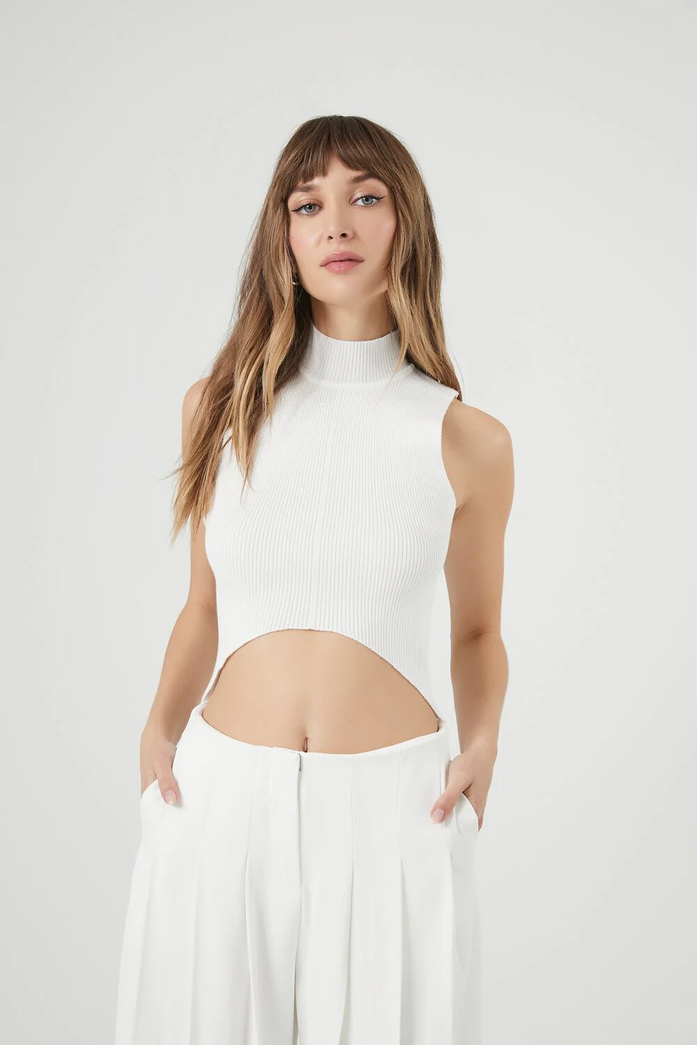Sweater-Knit Mock Neck Crop Top - Image 6