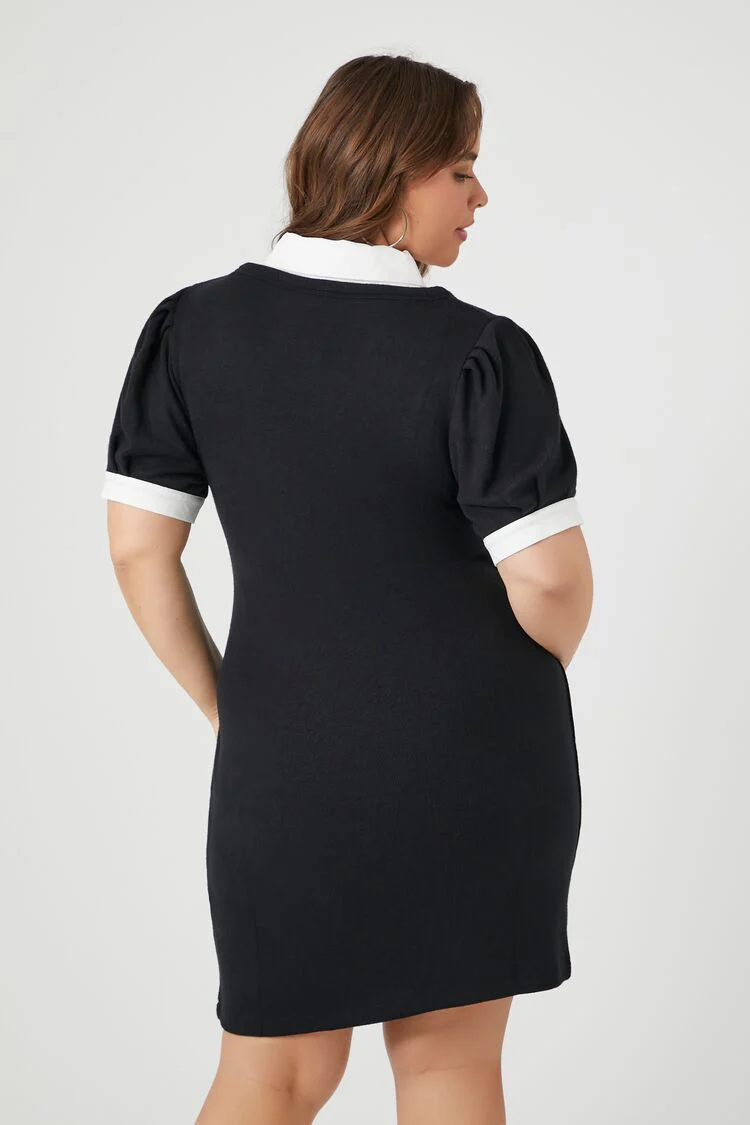 Plus Size Combo Sweater Shirt Mini Dress - Image 3