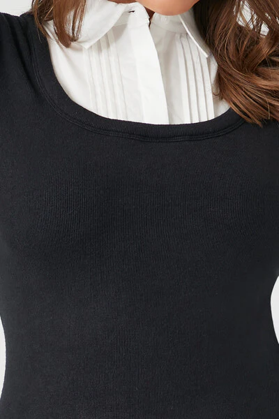 Plus Size Combo Sweater Shirt Mini Dress - Image 5
