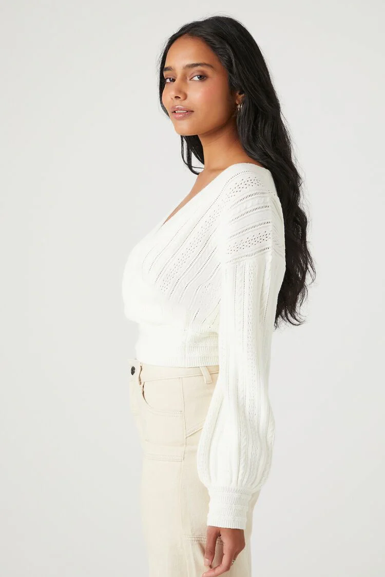Ribbed Pointelle Knit Surplice Sweater - Image 2