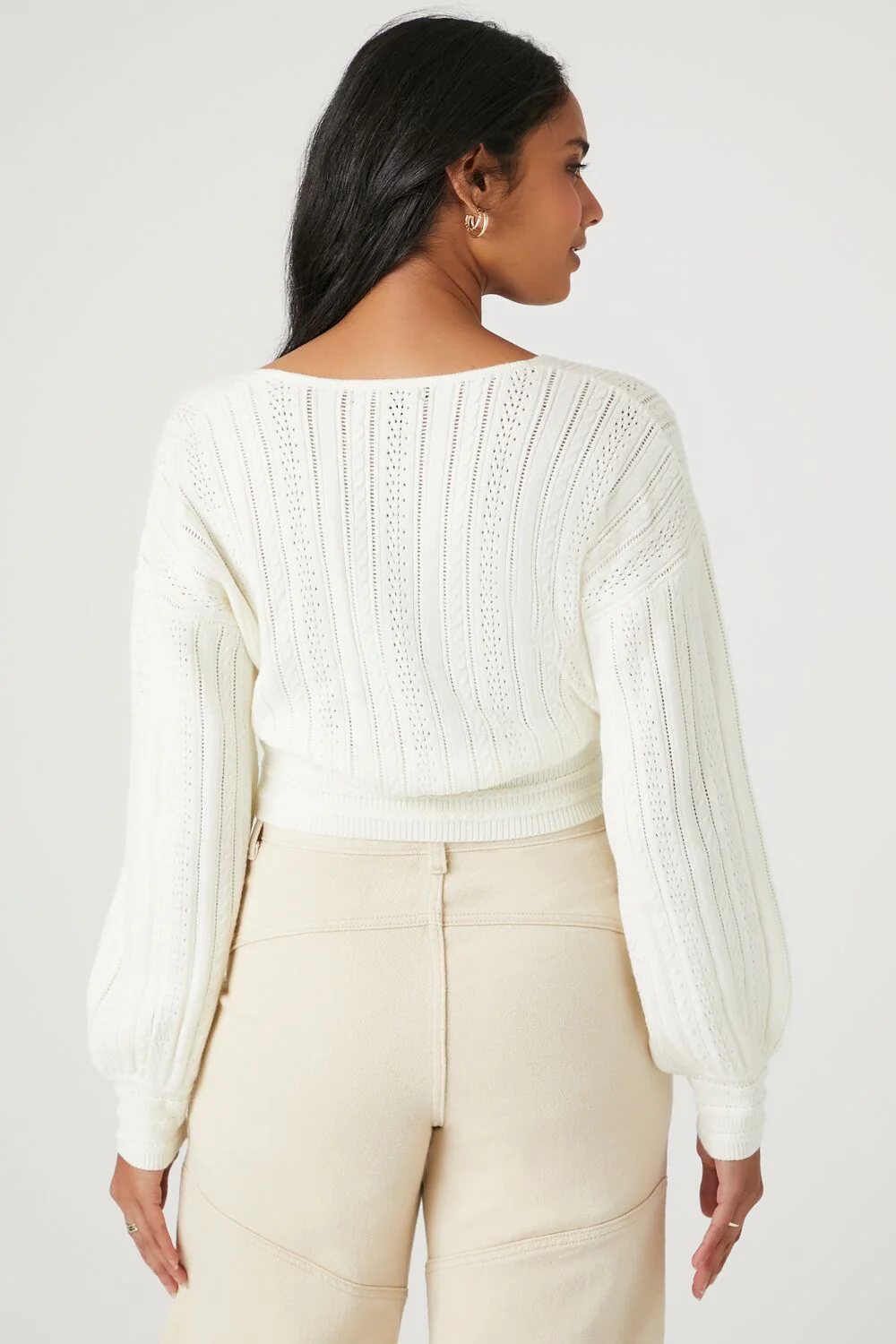 Ribbed Pointelle Knit Surplice Sweater - Image 3