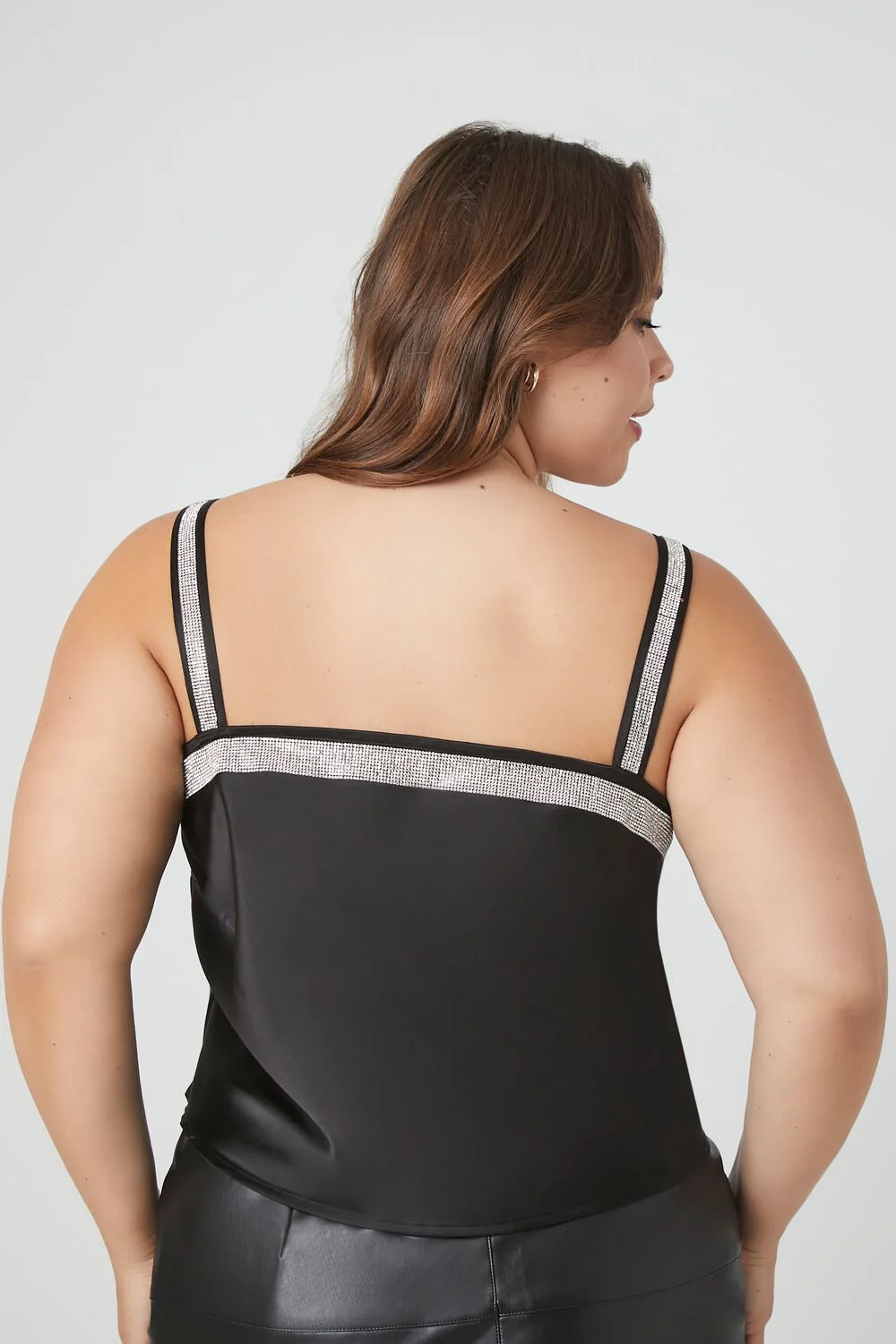 Plus Size Satin Rhinestone-Trim Crop Top - Image 3