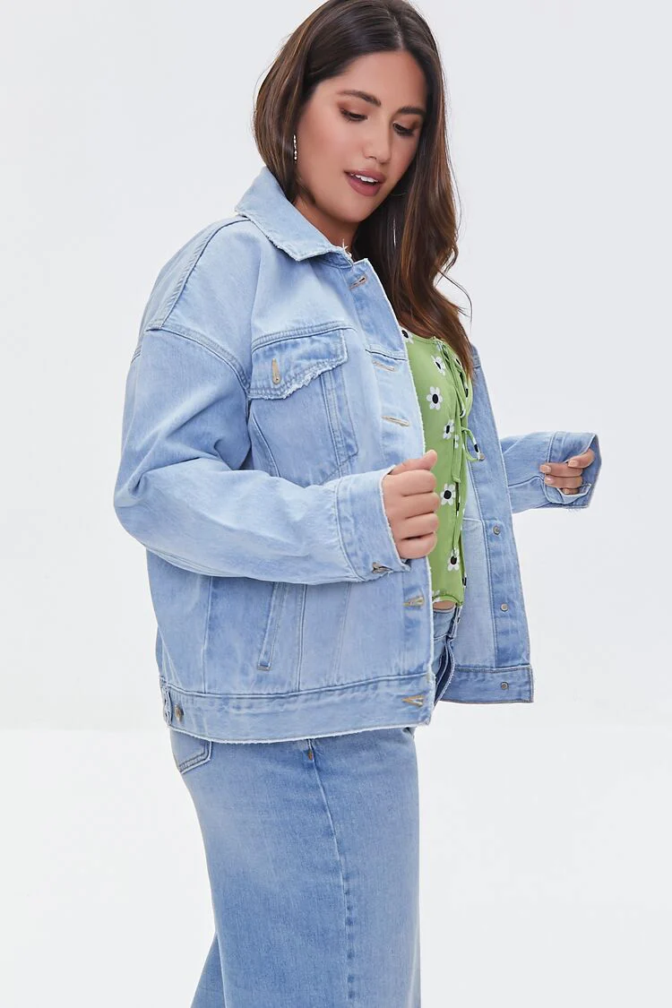 Plus Size Distressed Denim Jacket - Image 2