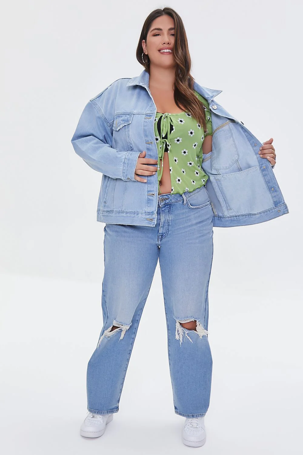 Plus Size Distressed Denim Jacket - Image 4