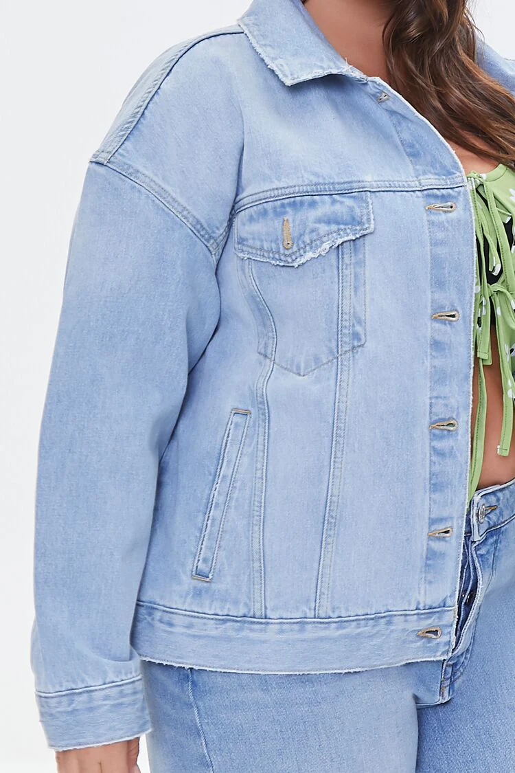 Plus Size Distressed Denim Jacket - Image 5