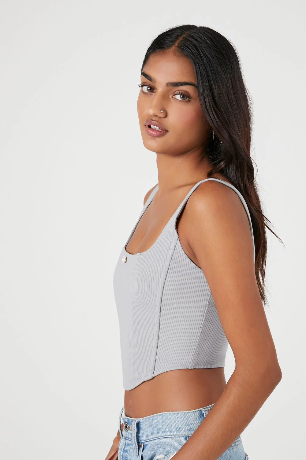 Ribbed Rose Cropped Bustier Top - Image 2