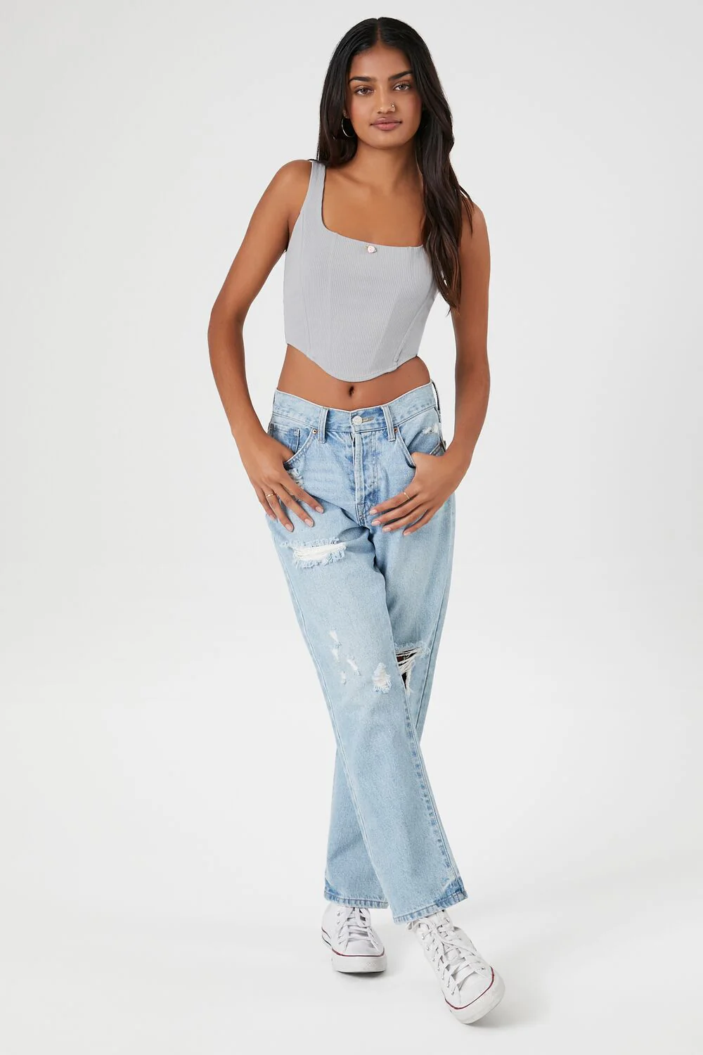 Ribbed Rose Cropped Bustier Top - Image 4
