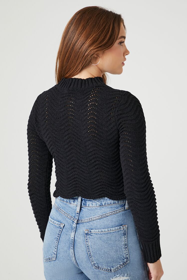 Cropped Open-Knit Sweater - Image 3