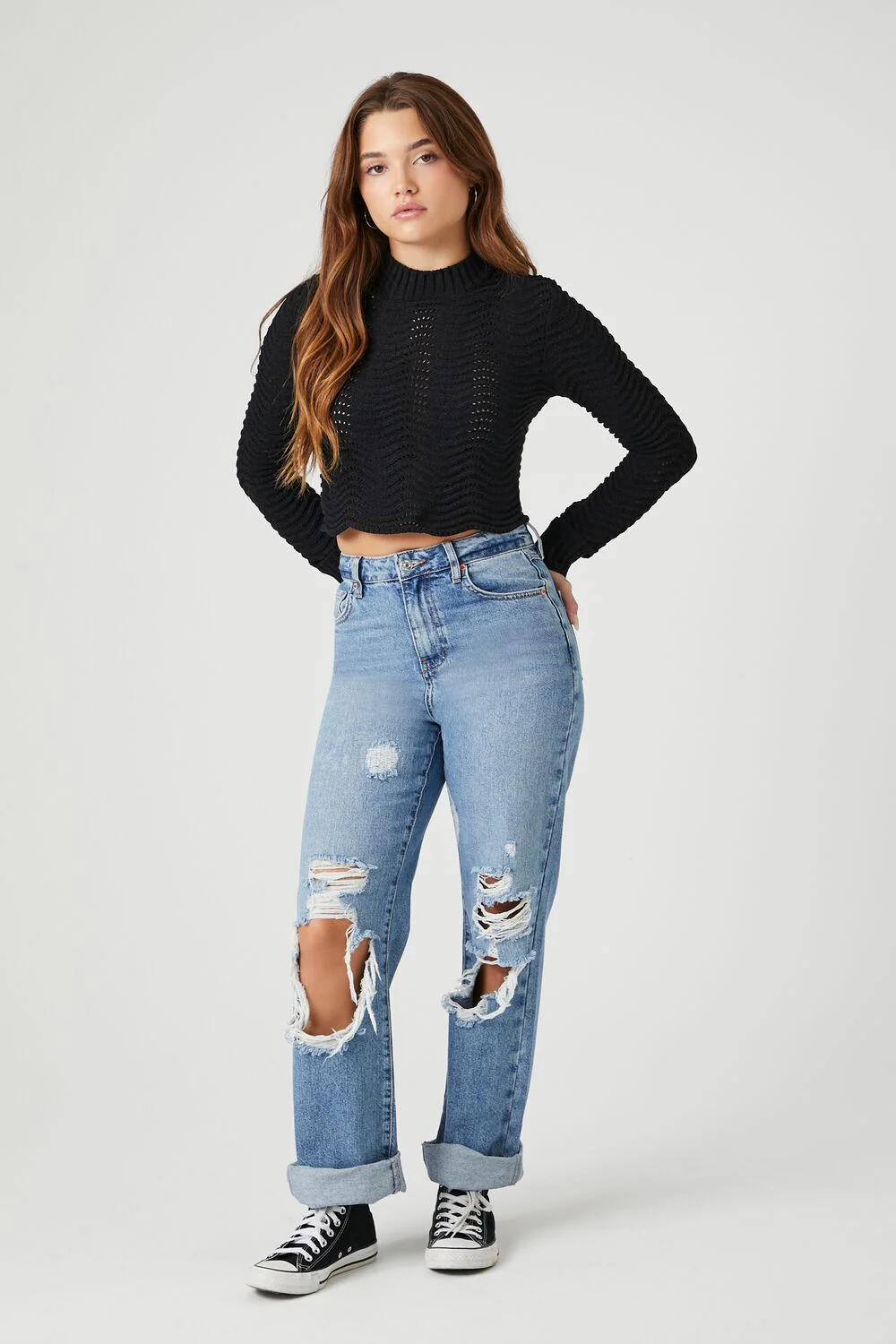 Cropped Open-Knit Sweater - Image 4