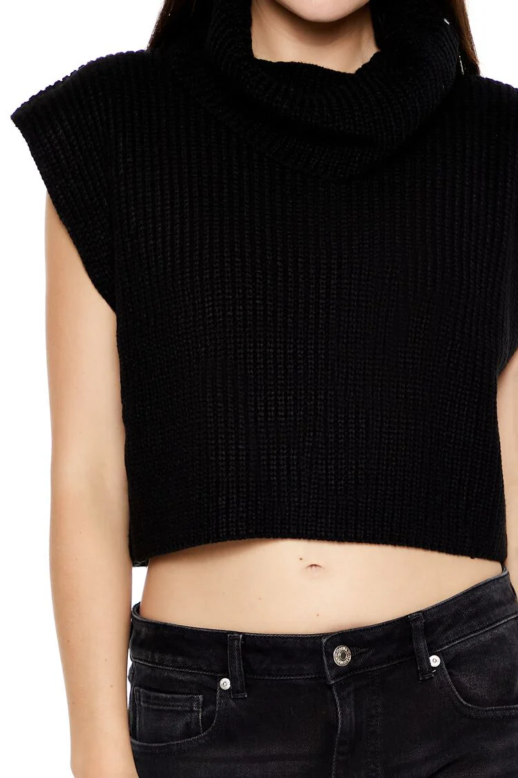 Cropped Sleeveless Turtleneck Sweater - Image 3