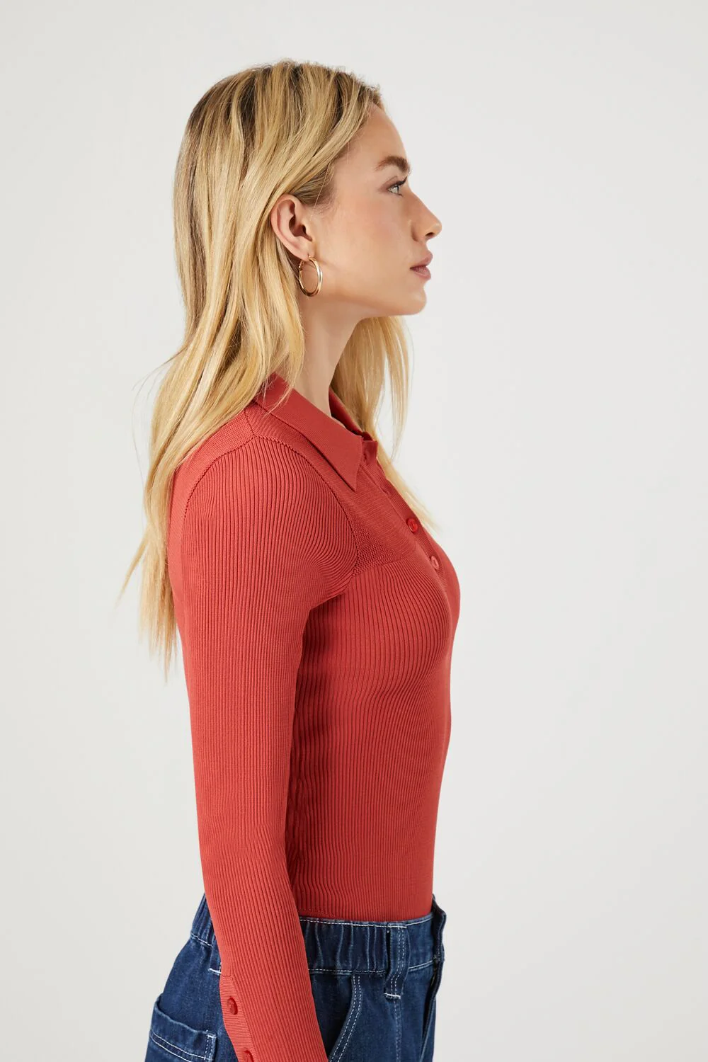 Sweater-Knit Polo Shirt Bodysuit - Image 2