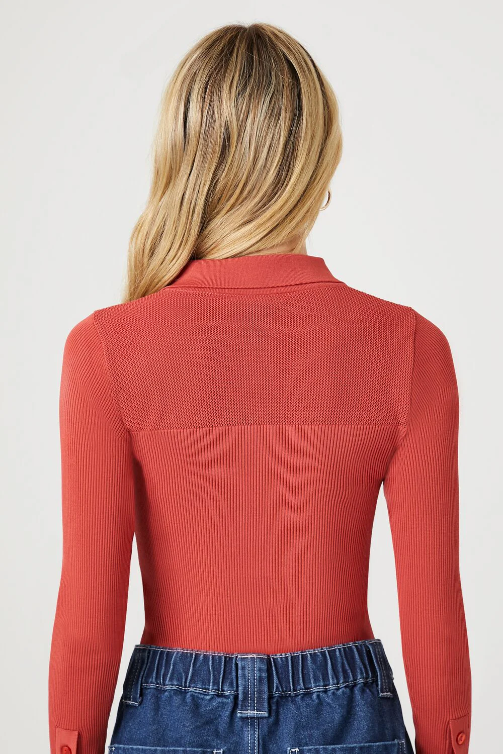 Sweater-Knit Polo Shirt Bodysuit - Image 3