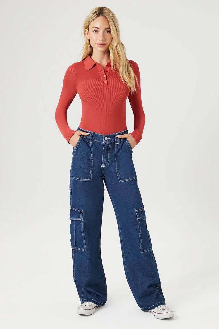 Sweater-Knit Polo Shirt Bodysuit - Image 4