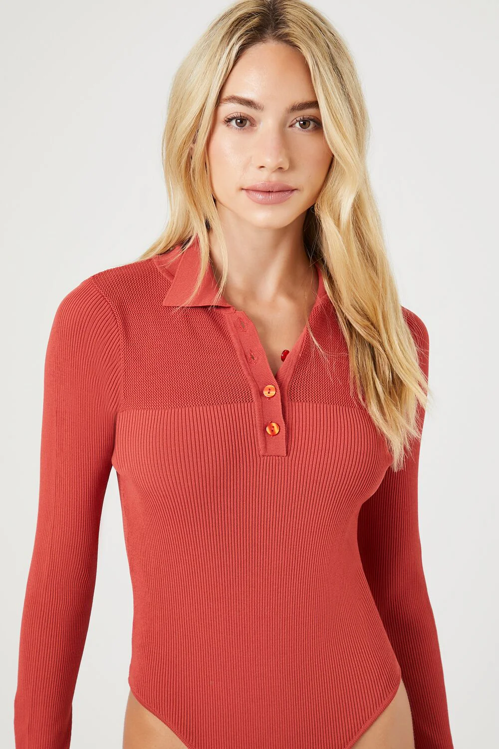 Sweater-Knit Polo Shirt Bodysuit - Image 5