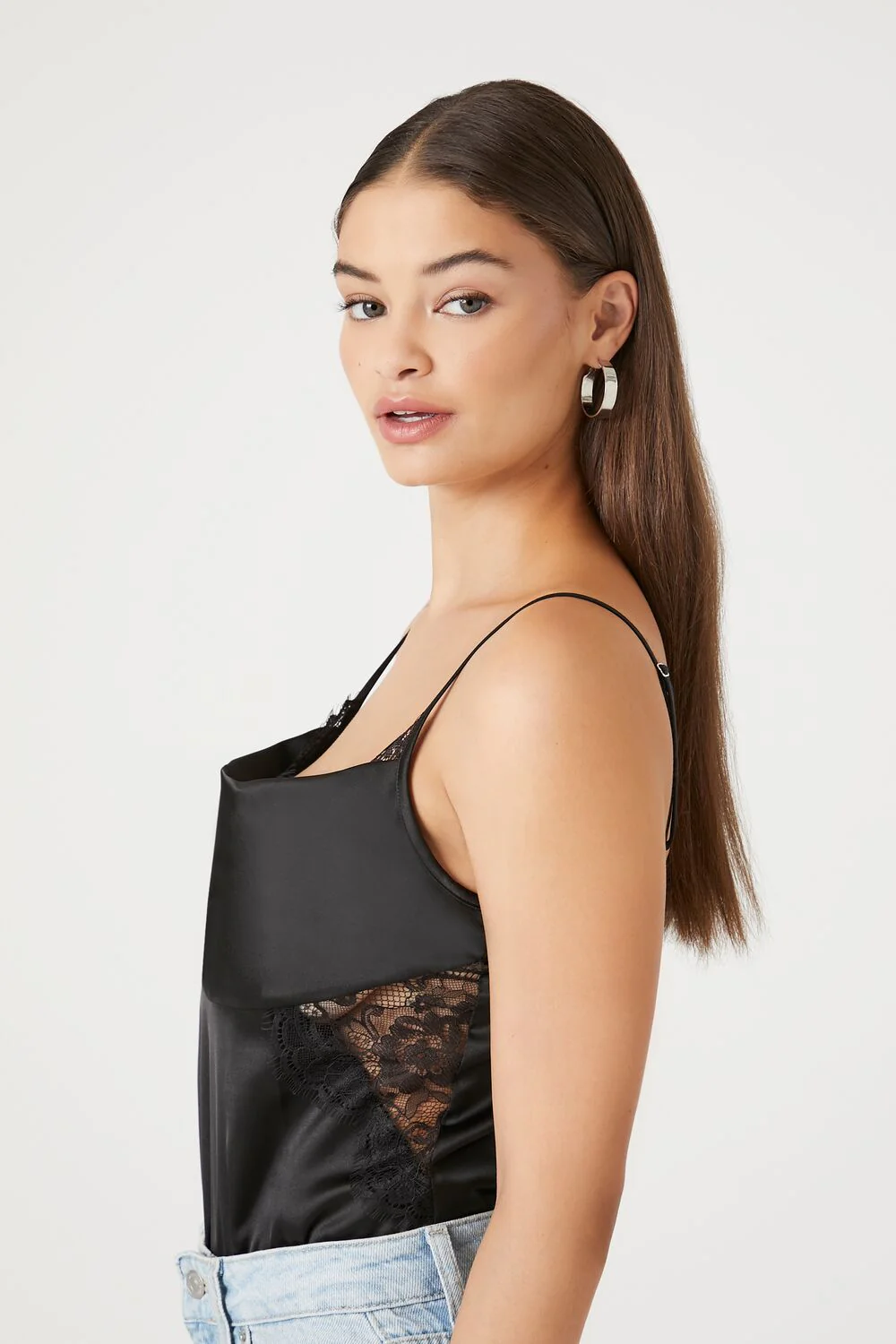 Satin Lace-Trim Bodysuit - Image 2