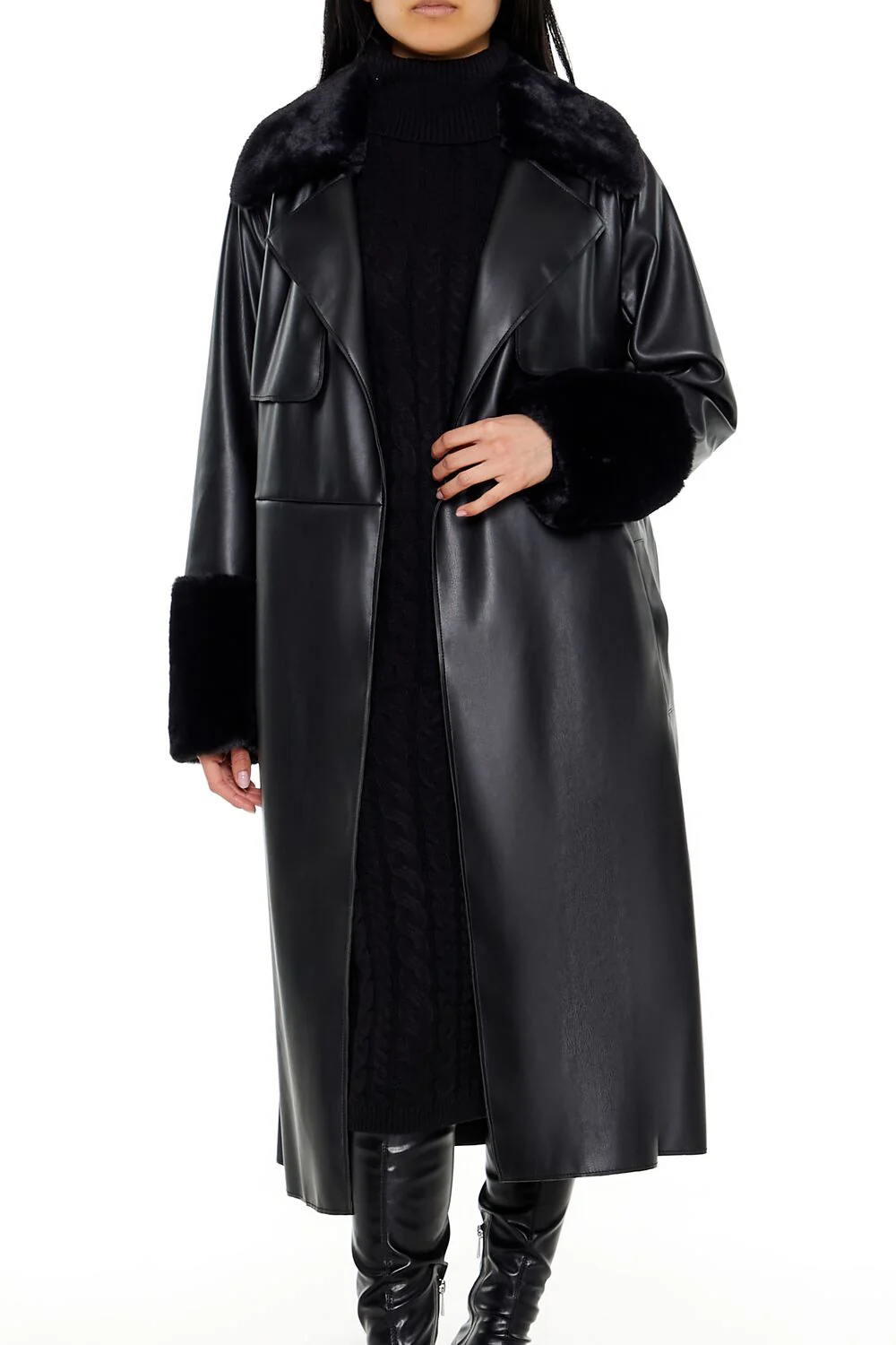 Faux Fur-Trim Trench Coat - Image 2