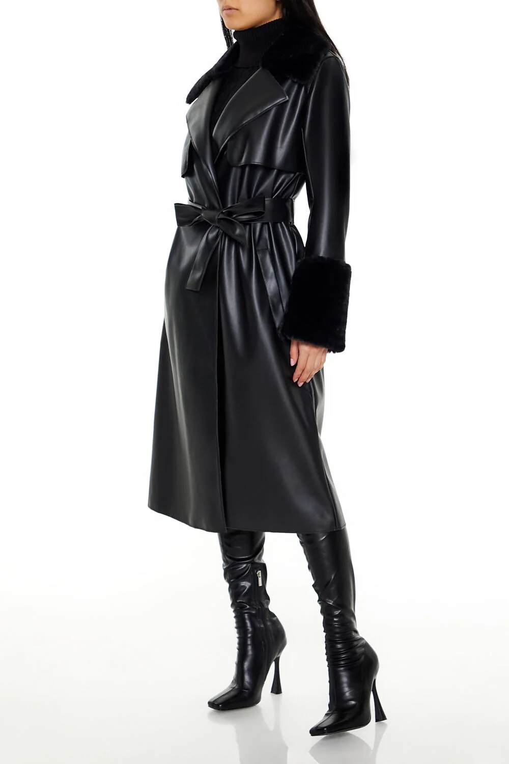 Faux Fur-Trim Trench Coat - Image 3