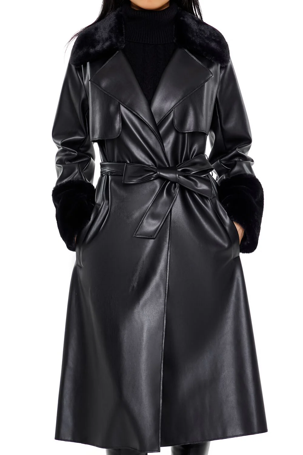 Faux Fur-Trim Trench Coat - Image 5