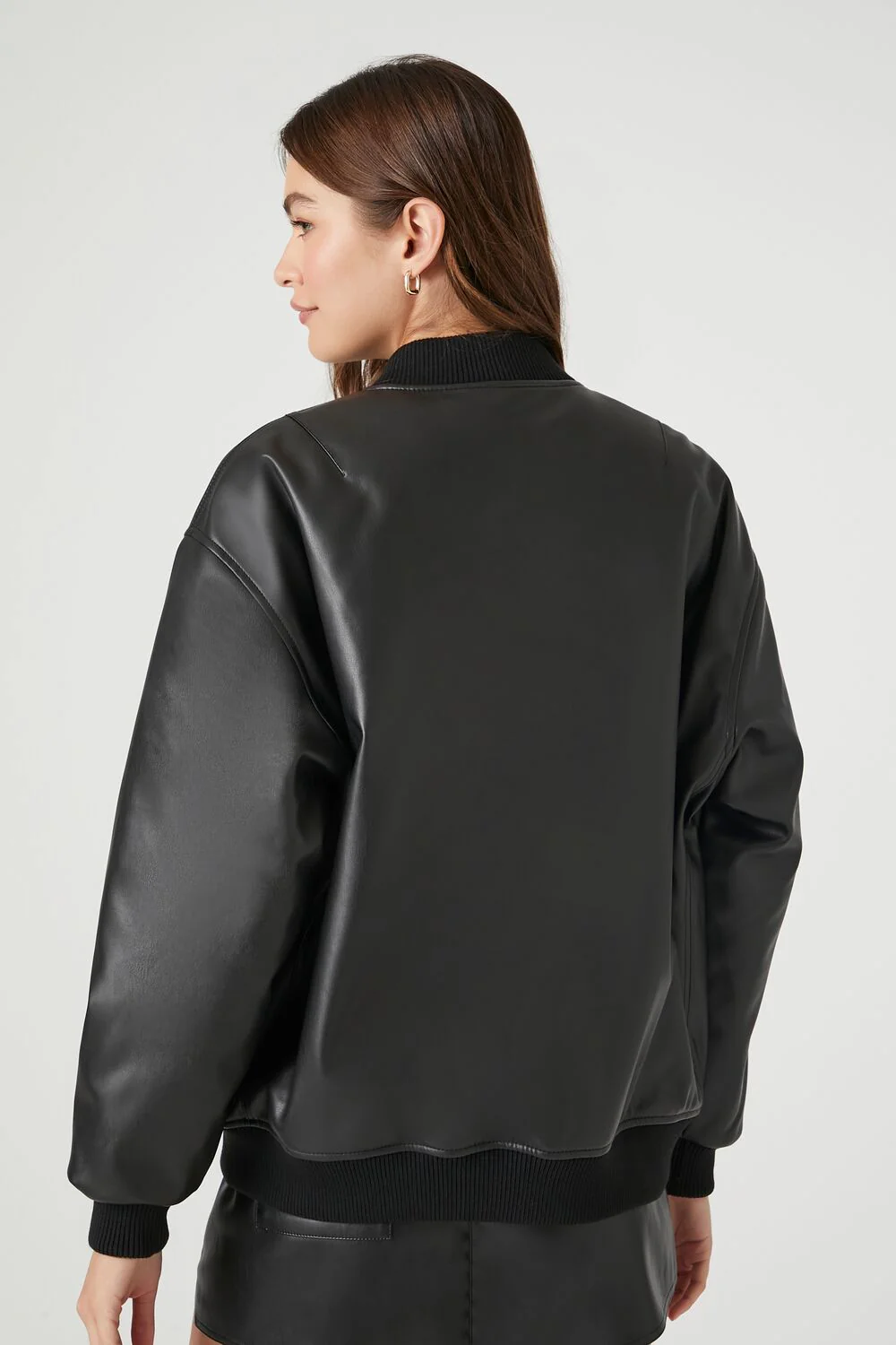 Faux Leather Bomber Jacket - Image 3