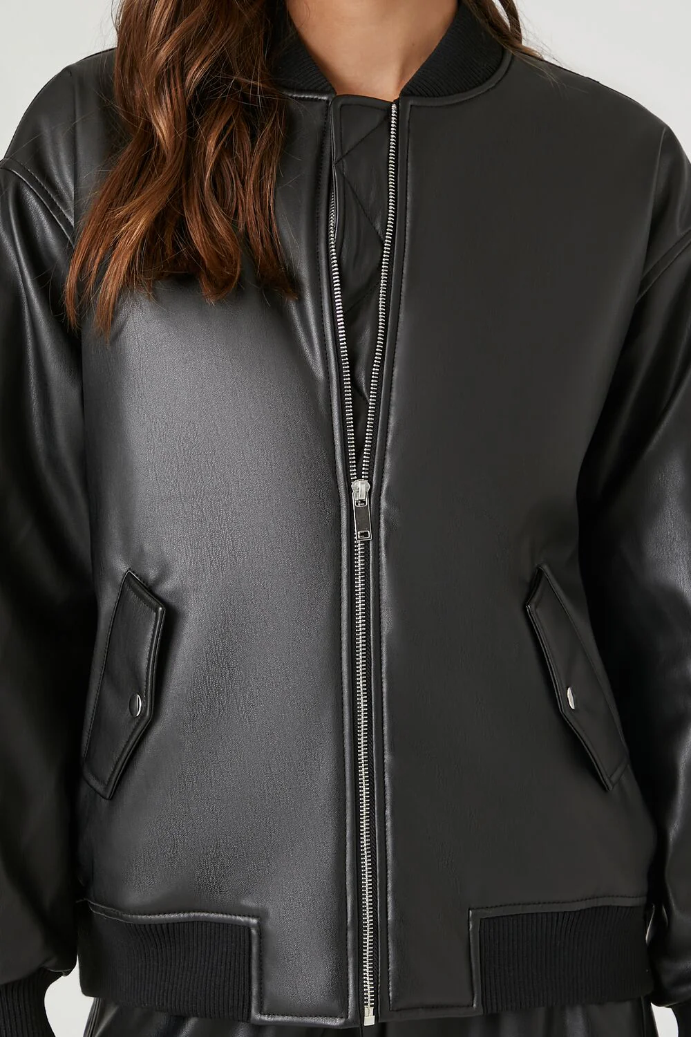 Faux Leather Bomber Jacket - Image 5