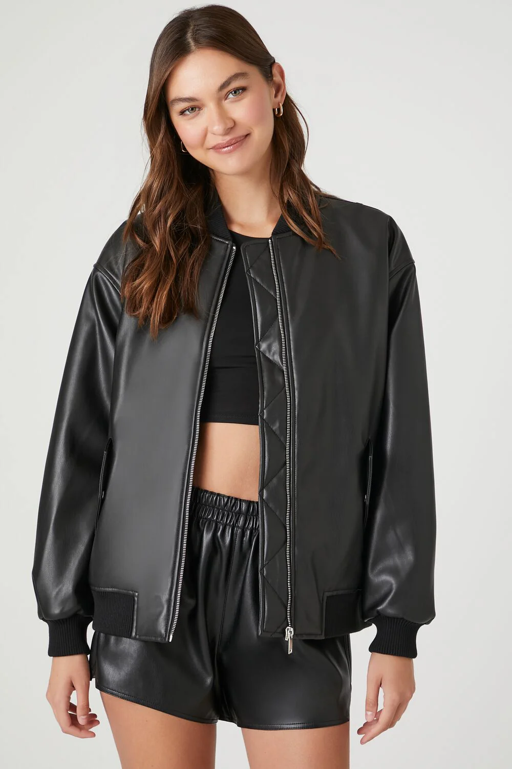 Faux Leather Bomber Jacket - Image 6