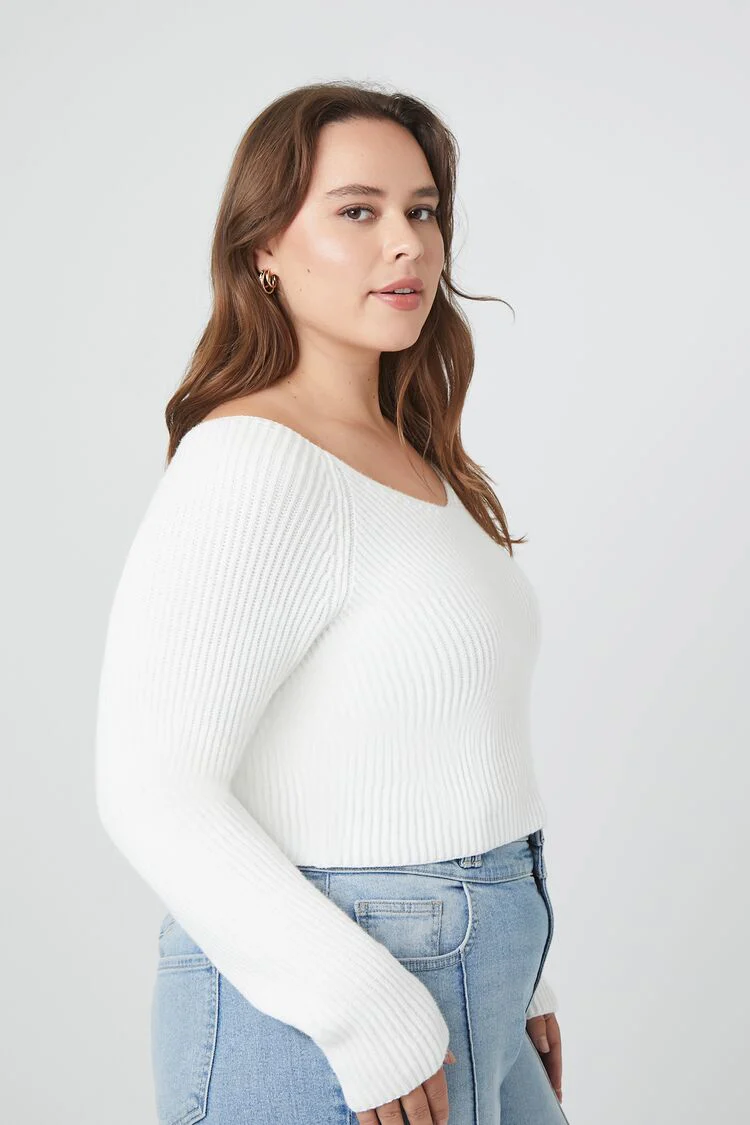 Plus Size Ribbed V-Neck Sweater - Image 2