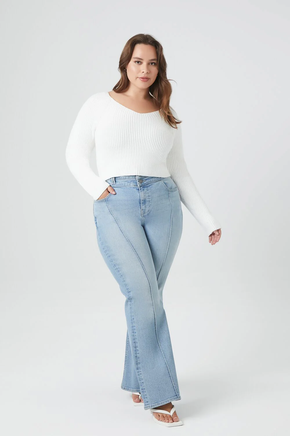 Plus Size Ribbed V-Neck Sweater - Image 4