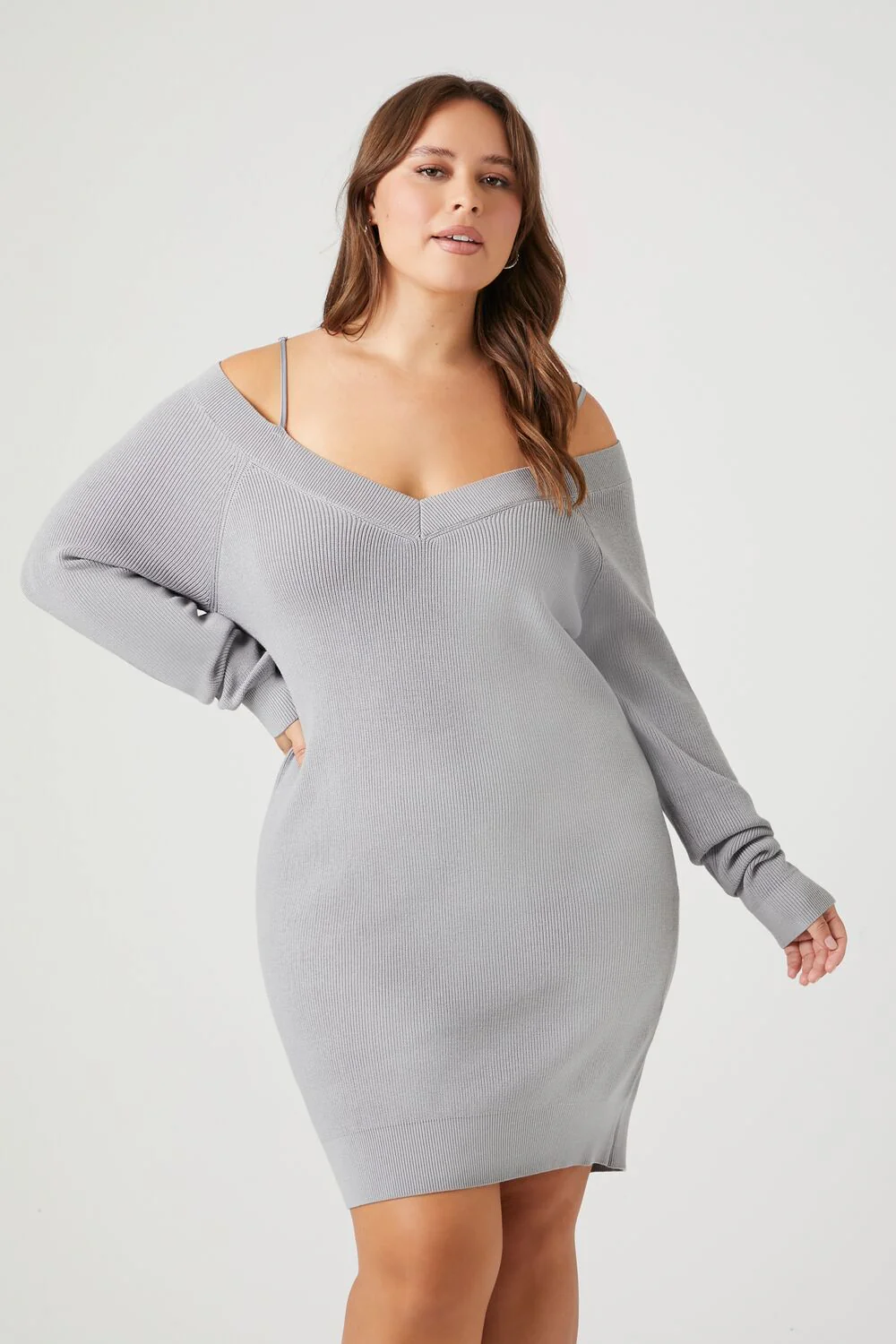 Plus Size Open-Shoulder Mini Sweater Dress - Image 2