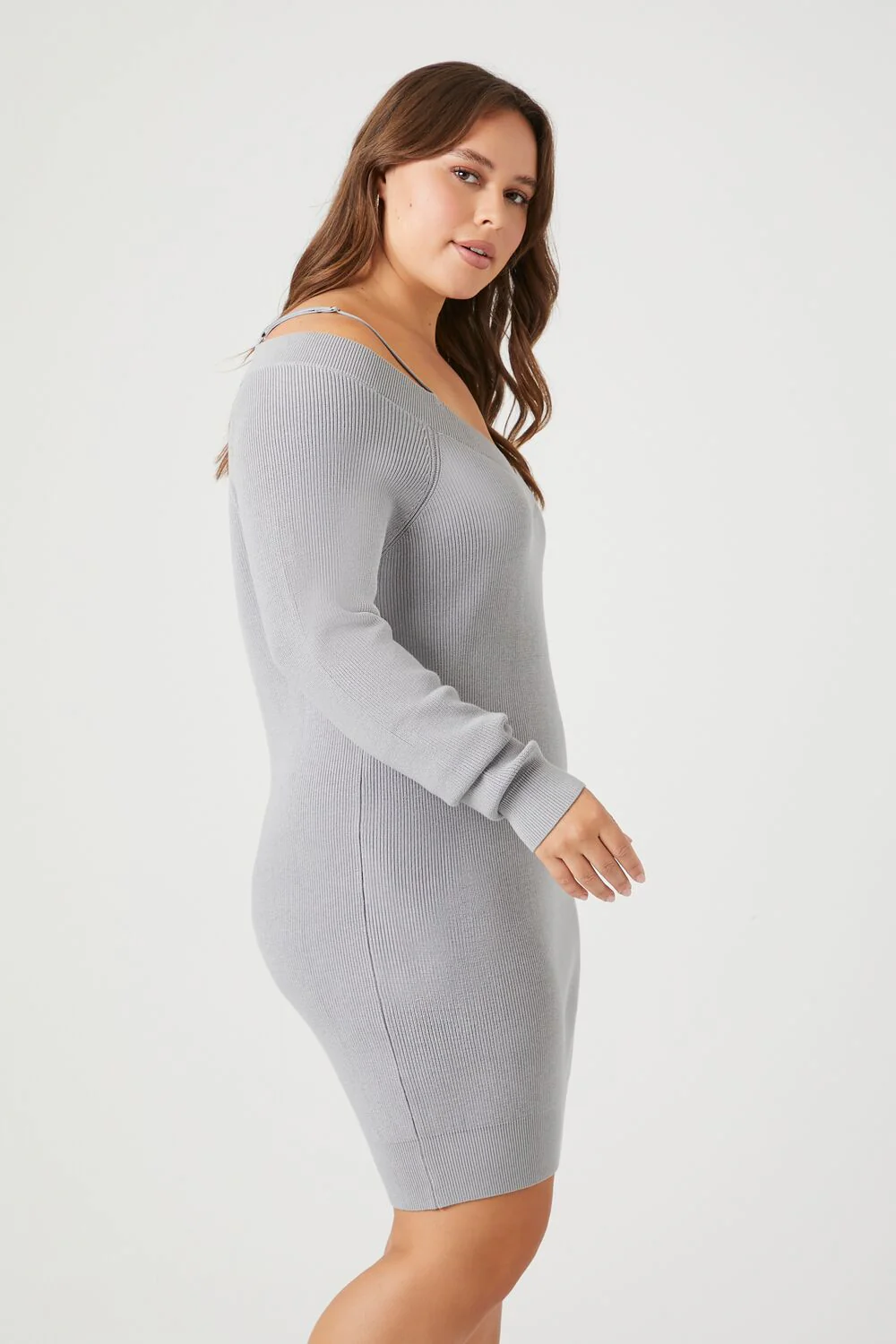 Plus Size Open-Shoulder Mini Sweater Dress - Image 3