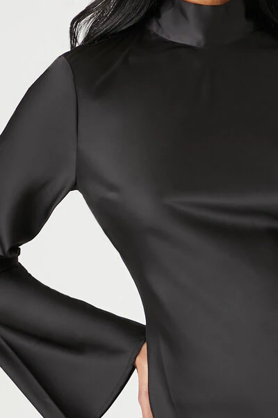 Satin Mock Neck Mini Dress - Image 5