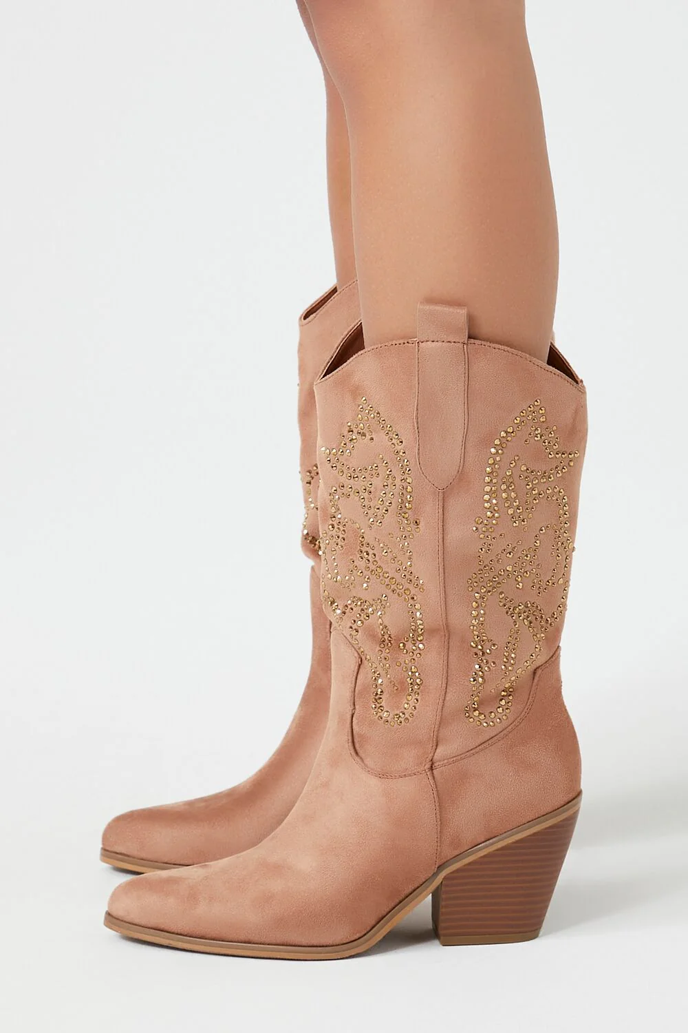 Faux Suede Rhinestone Cowboy Boots - Image 2