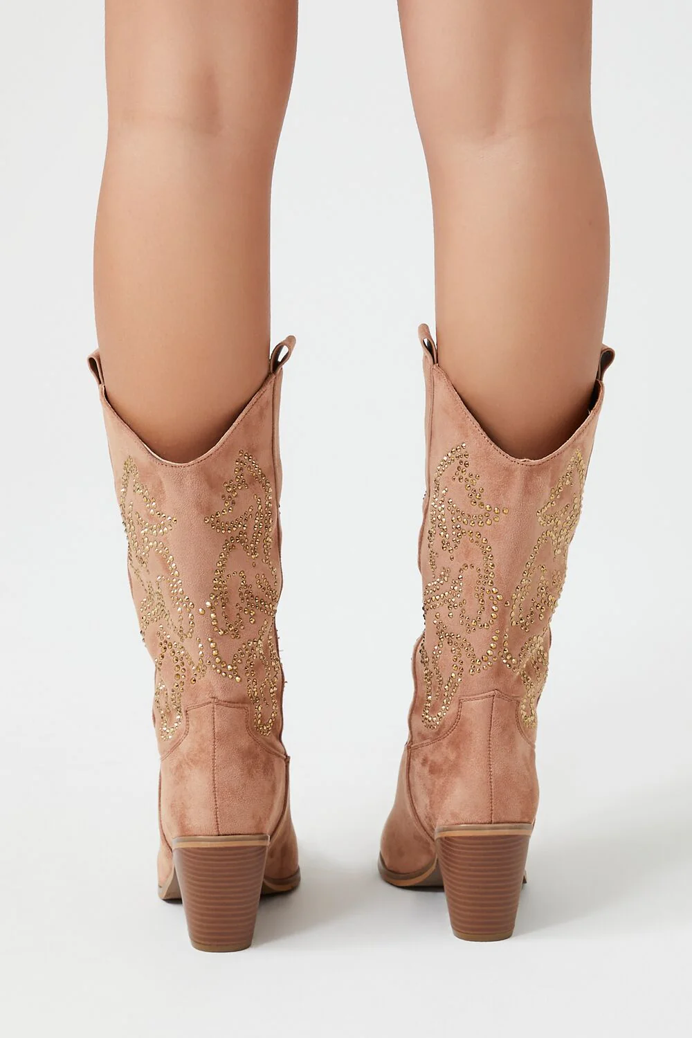 Faux Suede Rhinestone Cowboy Boots - Image 3